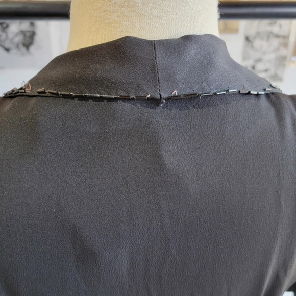 Vintage 1940s Black Rayon Dress with beaded Collar | Size Medium - Picture 6 of 7